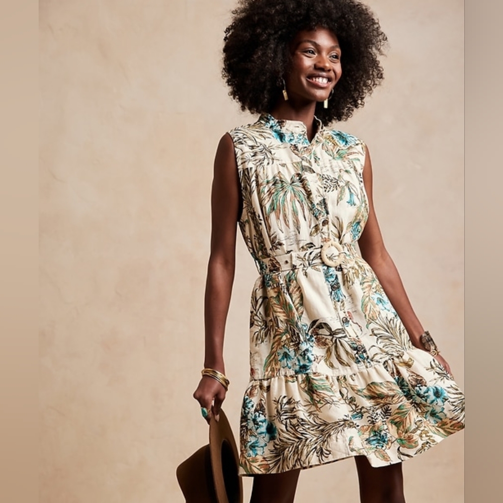 Banana Republic Linen Flounce Dress XS